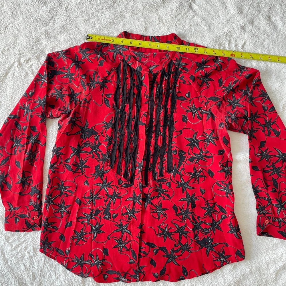 Zadig & Voltaire Silk Floral Chai Print Long Sleeve Blouse‎ Red Size Medium - Picture 9 of 14